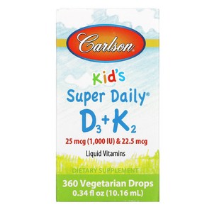 Carlson Labs 어린이용 Super Daily D3＋K2 25mcg(1 000IU) 22.5mcg 10.16ml(0.34fl oz)