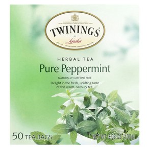 트와이닝 Twinings 런던 퓨어 페퍼민트 허브티 1.41oz 20티백, 100g, 50개입, 1개