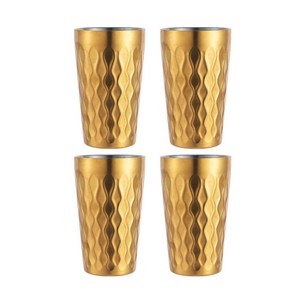 4P 두저 이중 물결무늬 스테인리스컵 무광 호화롭다 스텐컵 진공컵 350ml, 금색J-4P, 1세트
