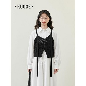 KUOSE 쿠오세원피스 롱 스커트 플로럴 니트 셔츠 슬리브 레이스 쉬폰