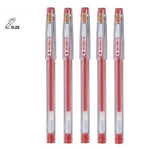PILOT 하이테크-C 0.25mm 5개 파일롯트 HI-TEC-C 젤 잉크 볼펜, 레드5개