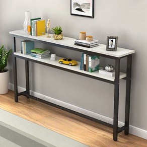 슬림테이블 더블레이어 80cm 틈새선반 이중선반 좁은테이블 책상 사이드, 화이트+블랙, A. 화이트+블랙