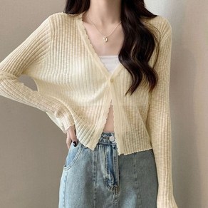 1+1 시스루 가디건 여름 얇은 가디건 비치 여성 볼레로 크롭