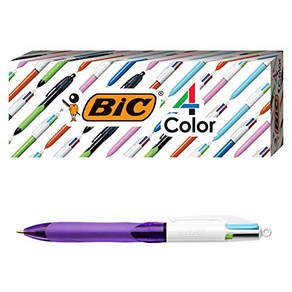 BIC 4-Colo Gip Ballpoint Pen Puple Bael Medium Po 빅 4색 그립 볼펜 퍼플 배럴 미디엄 포인트(1.0mm) 각종 잉크 3, Deep Puple, 1개