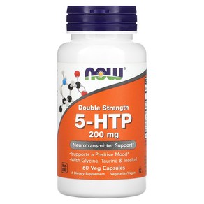 NOW Foods 55 하이드록시 트립토판 Double 근력 200mg 60 Veg 캡슐, 60 Count, 60정, 1개