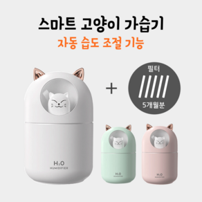 고양이 usb 미니가습기+필터5개 추가 무드등 댕댕이 사무실 탁상용 책상 차량용 휴대용, 민트