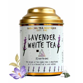 인도정품 산차 티 부티크 Sancha Tea Boutique 라벤더 화이트 티백 (25팩), 라벤더 화이트 티 - 75 Gms 루스 리프, 75g(1팩), 25개입, 25개