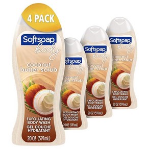 Softsoap 여성용 각질 제거 바디 워시 스크럽 코코넛 버터 - 591.5ml (20온스) (4팩), Coconut Scub, 4개, 591ml