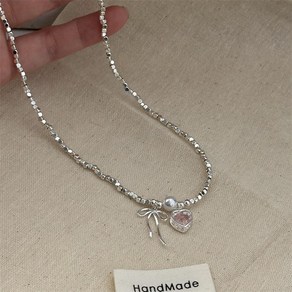 리본+하트 펜던트 심플 초커 여성용 쇄골사슬 Women's Necklace 뉴타임즈 Y193Q121