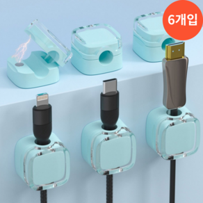 요거꾹 마그네틱 USB 케이블 홀더 선 정리, 6개, 민트