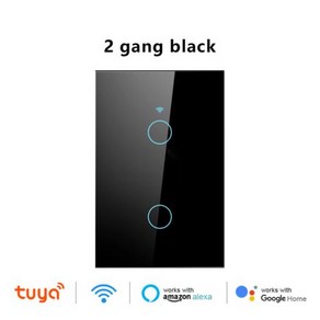 와이파이 스마트 벽 터치 스위치 중성선 불필요 라이프 무선 원격 LED 조명 알렉사 구글 홈 지원, 2 Gang Black -US, 1개