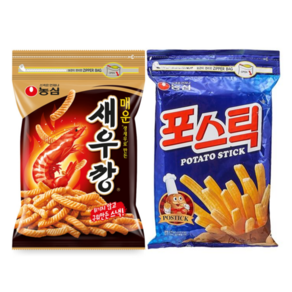 농심 매운새우깡 400g + 포스틱 270g 대용량 지퍼백 과자 세트, 1세트