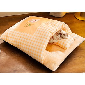 PCTN 고양이 이불베개세트 숨숨이불방석 강아지 이불배게세트 Pet Bedding Set, PCTN 오렌지, 1개