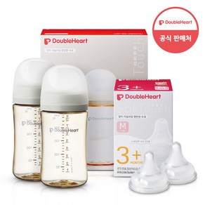 더블하트 모유실감3세대 젖병 트윈팩+젖꼭지2입+물티슈, 1개, 240ml, 오후의베이지(M 2입)