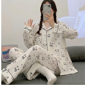 브루니 빅사이즈여성잠옷 카라넥 홈웨어 세트 M~6XL W581