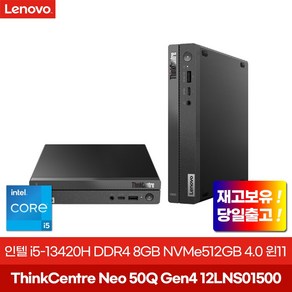 ThinkCente Neo 50Q Gen4 12LNS01500 인텔 i5-13420H 8GB NVMe512GB 윈도우11 홈 탑재 데스크탑 컴퓨터, WIN11 Home, 512GB, 블랙