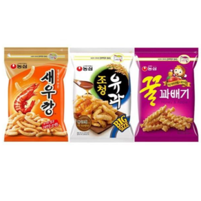 농심 새우깡400g+조청유과300g+꿀꽈배기285g 대용량 지퍼과자 3종, 1세트