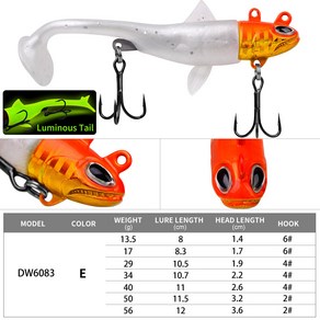 광어다운샷 광어낚시 리드 미끼 루어 송어알 움직이는 배스 인공, E 야광 끝, 17g 8.3cm, 1개