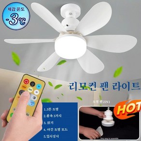 천정선풍기 LED 천정 등 인테리어 천정선풍기 LED 천정 등 인테리어 조명 식당 절전등 원형팬등, LED플라워팬램프-30W삼색변광-리모컨타입-랜턴스홀더