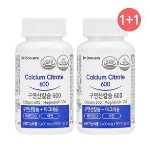 닥터닥터스 구연산 칼슘 600 마그네슘 아연 비타민D 바실러스나토균 잇몸 관절 칼마디 1+1 총2개월분, 90정, 2개