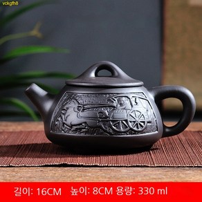 자사주전자 앤티크 핸드메이드 찻주전자 쿵푸 다기, 마~330ml(순블랙), 1개