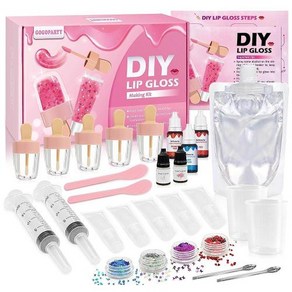 GOGOPARTY DIY 립글로스 만들기 키트 30피스 DIY 립글로스 메이킹 세트 재미있는 메이크업 선물 키트 여성용 여아용 보습과 윤기 나는 립글로스를 만들 수 있습니다