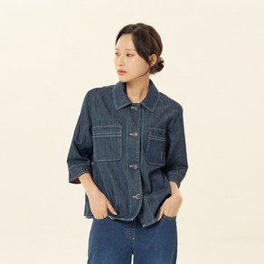 [크로커다일레이디] 배색 스티치 자수 데님 크롭 자켓_CLDMJK107