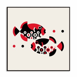 세잔느화실 모던 추상화 메탈 캔버스 그림액자 3.Red black and Fish pose, 블랙액자