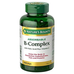 Nature's Bounty Absorbable B-Complex with Folic Acid Plus Vitamin C 100 Softgels 엽산과 비타민 C가 함유된 Nat