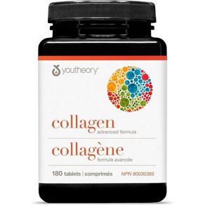 (캐나다 직송) Youtheoy Collagen 콜라겐 어드밴스드 포뮬러 비타민 C 최적의 흡수를 위한 가수분해 피부 모발 손발톱 및 관절 지원 180정, 1개