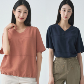 [지센창원]여성 V넥 솔리드 반팔블라우스 2색 LFWSO501