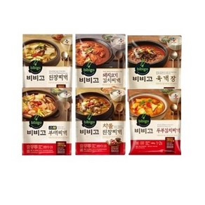 CJ 비비고 찌개 6종 초간단레시피 일품요리 즉석안주(돼지고기김치찌개+차돌된장찌개+육개장+두부김치찌개+된장찌개+스팸부대찌개)