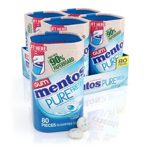 Mentos 껌 자일리톨 스피어민트가 함유된 멘토스 퓨어 프레쉬 무설탕 츄잉껌 재활용 가능한 90% 종이판지 병 80개 4병 팩, 4개