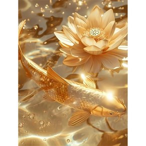 황금잉어와 황금연꽃 액자형&캔버스형 보석십자수 금련 금빛 비단잉어 금전 재물복이 들어오는 풍수 비즈십자수 전체수 DIY키트 개업 부모님 선물 벽장식 인테리어, 1. 금빛 재물연꽃과 비단잉어, 액자형타입: 30*40(액자포함), 1개