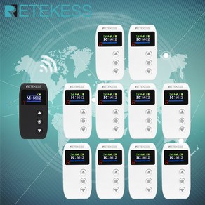 RETEKESS TT110 2.4GHz 무선 여행 안내 시스템 1 송신기 +10 수신기 AUX MIC 이중 입력 여행 통역 교육 교회 학교 슈퍼마켓