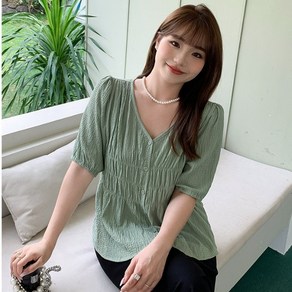 브루니 빅사이즈셔츠 단추 브이넥 블라우스 XL~4XL M120