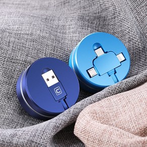 3in1 멀티 고속 충전 케이블 릴타입 원형 USB C타입 5핀 아이폰 8핀, 블랙, 1개