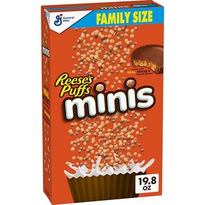 Reese's Puffs Minis 브렉퍼스트 시리얼 초콜릿 땅콩 버터 시리얼 패밀리 사이즈 591.3g(20온스), 1.24 Pound (1 팩), 591.3g, 1개