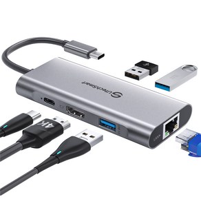 UtechSmart 6 in 1 USB C 허브 이더넷 멀티포트 HDMI 4K USB 3.0 (그레이)