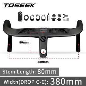 드롭바 손잡이 TOSEEK TR5500 Handleba T800Cabon Integated Road 28.6mm With Bike Compute, [06] Black matt 380-80, 1개