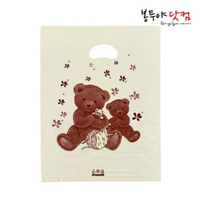 봉투야닷컴 HDPE 25호 (25x34cm) 100장 비닐쇼핑백, 곰돌이-아이보리