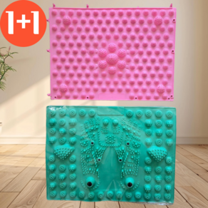 1+1 발지압 매트 판 2개 29cm x 40cm, 그린(자석매트)+핑크(일반매트), 1세트