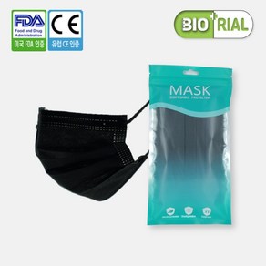 BIORIAL FDA CE 인증 일회용 덴탈 마스크 50매 블랙 비말차단 멜트블로운 필터 30매 황사 미세먼지 일회용마스크, 1개