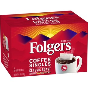 [미국직배송]미국커피 폴저스 커피 싱글 백 38개입/Folges Coffee Singles Classic Roast Coffee Bags, 170g, 38개, 1개입, 1개