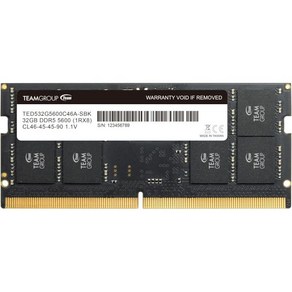 TEAMGROUP팀그룹 엘리트 SODIMM DDR5 32GB 2x16GB 5600Mhz PC544800 CL46 NonECC Unbuffeed 1.1V 262핀 노트북 메모리, 32GB Kit_5600 CL46-45-45-90 , 2개
