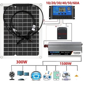 태양광 발전 시스템 1500W 12V ~ 220V 300W 태양광 패널 10-100A 충전 컨트롤러 완전한 발전 키트 홈 그리드 캠프, 01. 300W sola panel, 1)300W sola panel, 1개