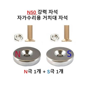 배달대행 오토바이 충전거치대 케이스 교환 수리용 20mm * 5T 네오디움 자석 N극 S극 너트 나사 셋트 스마일텍, N극+S극