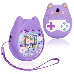 Meetika Tamagotchi Pix 가상 애완동물 게임 기계와 호환되는 실리콘 커버 손가락 랜야드가 있는 다마고치 픽스 케이스 가상 애완동물 장난감의 Tomagatchi, 퍼플