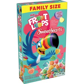 Foot Loops Sweetheats Beakfast Ceeal Fuit Flavoed Valentine's Day Snacks Family Size Oi, 1개, 411g