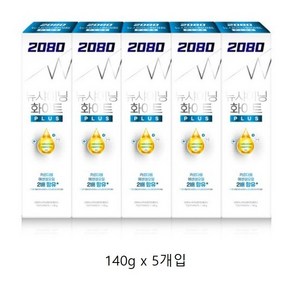 2080 뉴샤이닝 화이트 플러스 치약, 2080뉴샤이닝화이트 플러스140g 5입, 5개, 140g